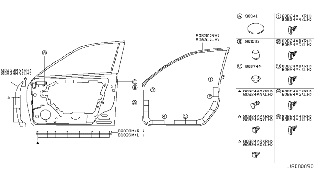 2006 Infiniti M35 Front Door Panel & Fitting Diagram 3