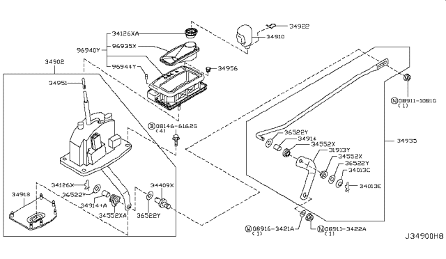 2007 Infiniti M35 Knob Assy-Control Lever,Auto Diagram for 34910-EG200