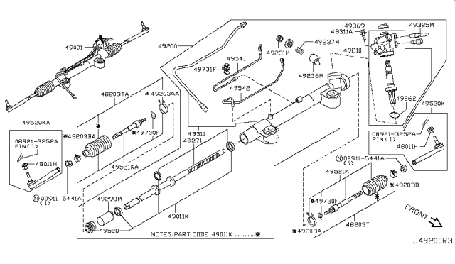 2010 Infiniti M45 Power Steering Gear Assembly Diagram for 49200-EH10A