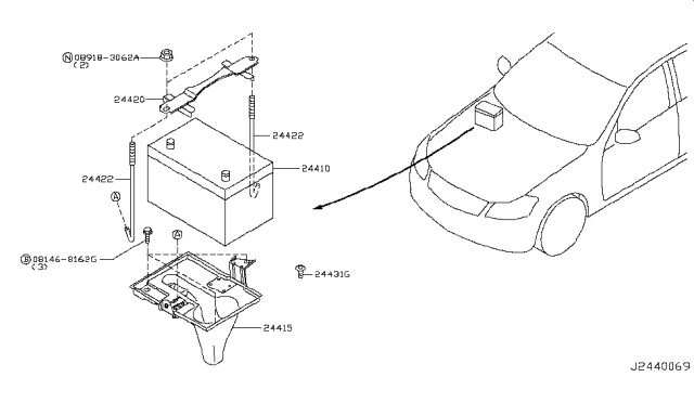 2007 Infiniti M45 Battery & Battery Mounting Diagram 2