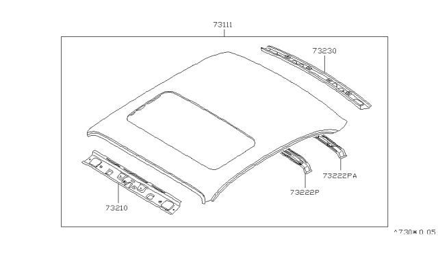 1995 Infiniti J30 Rail-Front Roof Diagram for 73211-10Y30