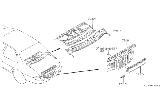 1996 Infiniti J30 Panel-Rear,Upper Diagram for 79110-10Y30