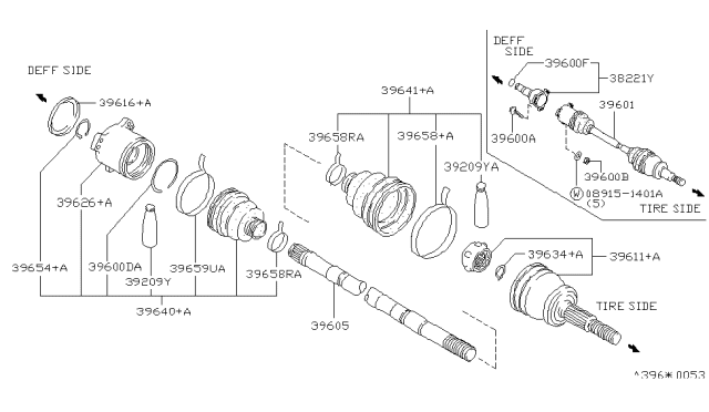 1993 Infiniti J30 Shaft Assembly-Rear Drive,L Diagram for 39601-0P500