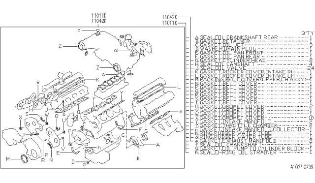 1995 Infiniti J30 Engine Gasket Kit Diagram