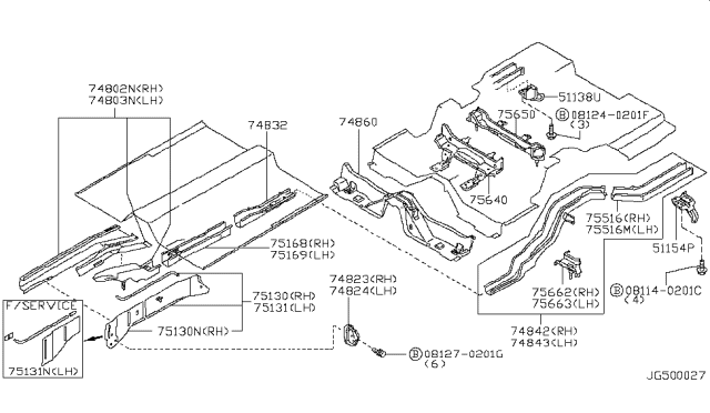 1995 Infiniti J30 Extension-Front Side Member,Rear LH Diagram for 75169-10Y00