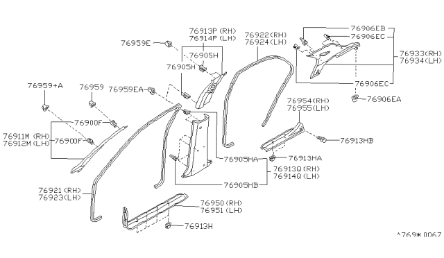 1995 Infiniti J30 Finisher-Rear Pillar,LH Diagram for 76935-10Y03