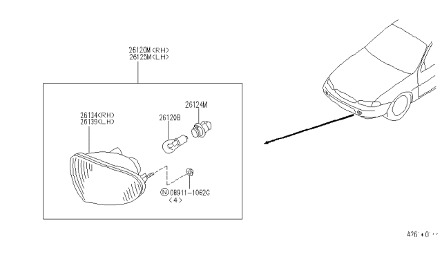 1997 Infiniti J30 Body Assy-Front Turn Signal Lamp,LH Diagram for 26139-10Y00