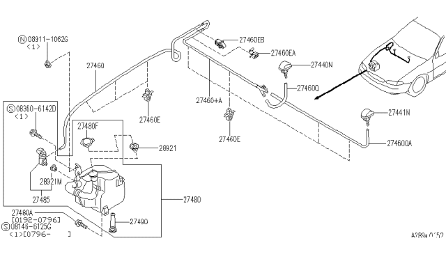 1997 Infiniti J30 Windshield Washer Nozzle Assembly, Left Diagram for 28931-10Y10