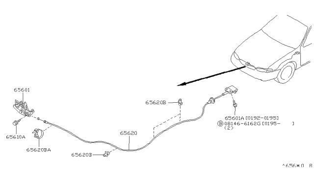 1996 Infiniti J30 Cable Clip Diagram for 24220-W0510