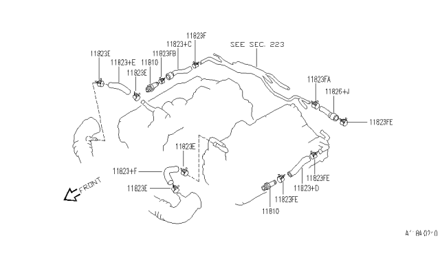 1994 Infiniti J30 Evaporator Control Hose Diagram for 11823-30P01