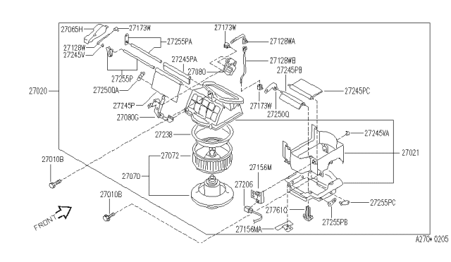 1993 Infiniti J30 Shaft-Door,Intake Blower Diagram for 27255-10Y00