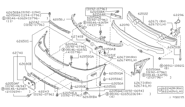 1995 Infiniti J30 Retainer-Bumper Stay Diagram for 62296-65Y00