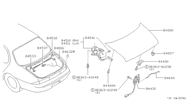 1997 Infiniti J30 Hinge Trunk Lid Diagram for 84400-10Y20