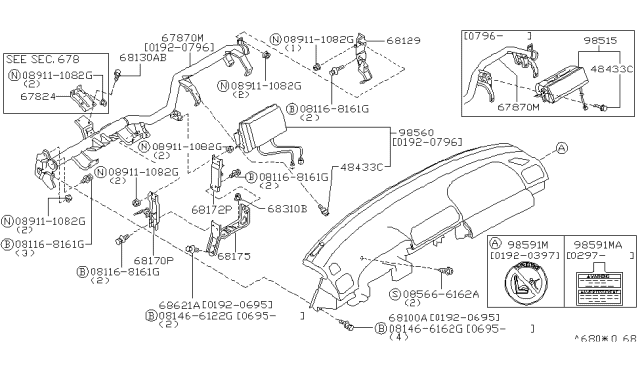 1996 Infiniti J30 Bracket-Instrument Side,L Diagram for 68129-10Y00