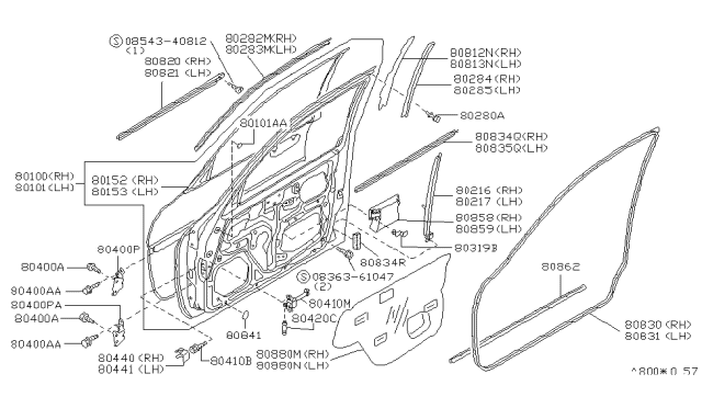 1997 Infiniti J30 Pad-Front Door Outer,LH Diagram for 80859-10Y10