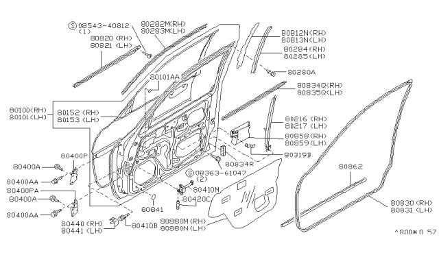 1996 Infiniti J30 Front Door Panel & Fitting Diagram 2