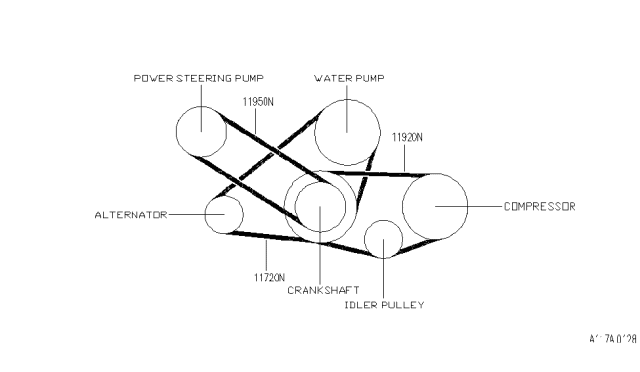 1994 Infiniti J30 Power Steering Oil Pump Belt Diagram for 11920-58S00