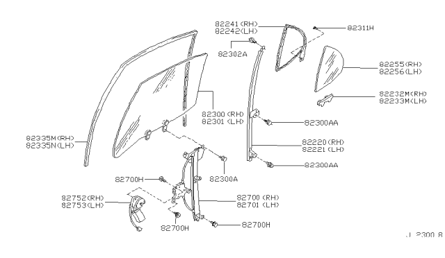 1993 Infiniti J30 Rear Right Door Window Regulator Assembly Diagram for 82720-10Y00