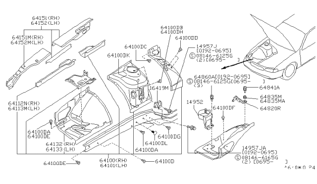 1994 Infiniti J30 Hood Ledge & Fitting Diagram