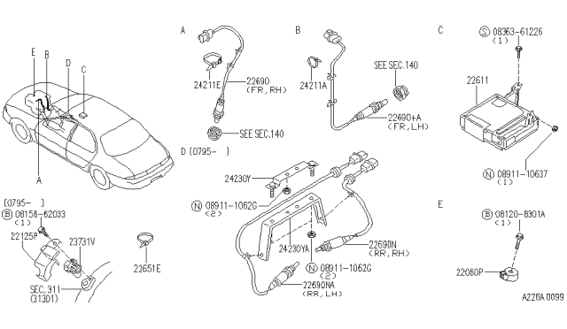 1993 Infiniti J30 Engine Control Unit Assembly Diagram for 23710-12Y00