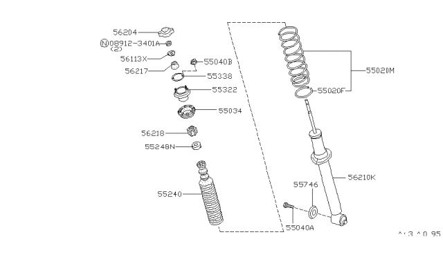 1997 Infiniti J30 Rear Suspension Spring Diagram for 55020-0P303