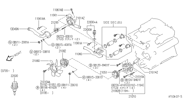 1996 Infiniti J30 Engine Coolant Temperature Sensor Diagram for 22630-51E10