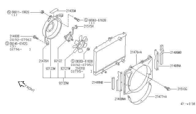 1995 Infiniti J30 Fan And Motor Assembly CONDENSOR Diagram for 92120-10Y01