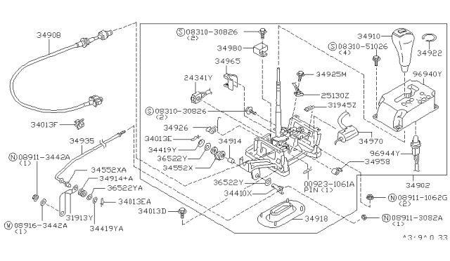 1995 Infiniti J30 Knob Assy-Control Lever,Auto Diagram for 34910-10Y03