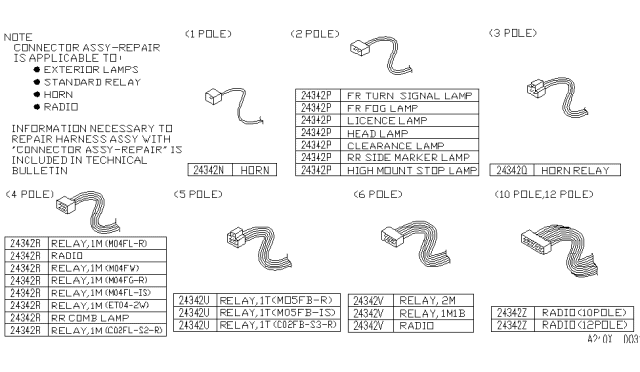 1993 Infiniti J30 Connector Assembly Harness Repair Diagram for B4342-0UFC1