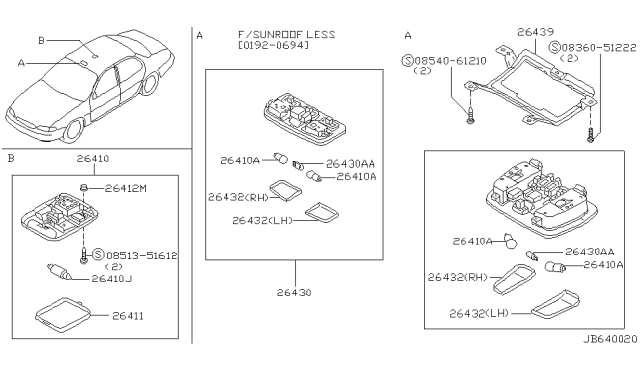 1993 Infiniti J30 Lamp Assembly-Map Diagram for 26430-10Y02