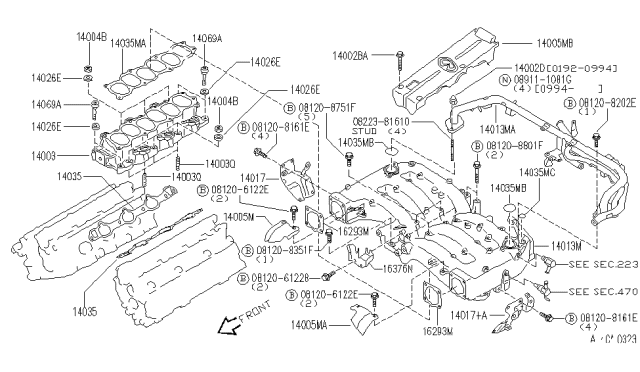 1994 Infiniti J30 Gasket-Manifold Diagram for 14035-10Y00