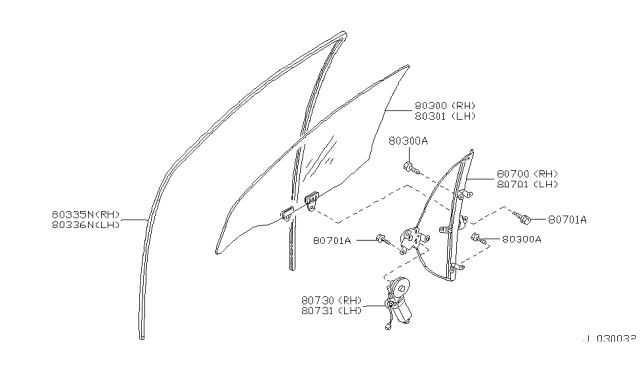 1996 Infiniti J30 Motor Assy-Regulator,LH Diagram for 80731-10Y02