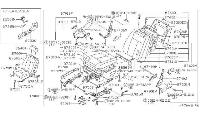 1997 Infiniti J30 FINISHER-Switch, Front Seat Cushion Diagram for 87315-10Y60