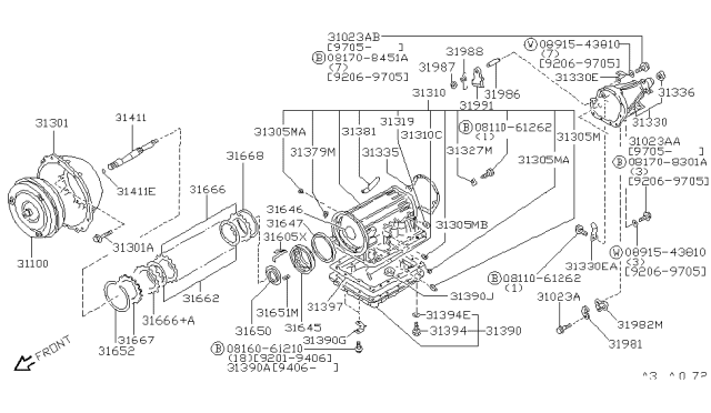 1997 Infiniti J30 Oil Pan Assembly Diagram for 31390-41X00