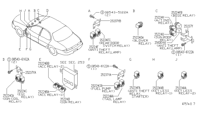 1993 Infiniti J30 Relay Bracket Diagram for 25235-S5803