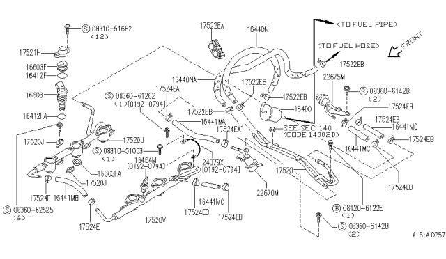1995 Infiniti J30 Pipe Assembly-Fuel Diagram for 17521-10Y00