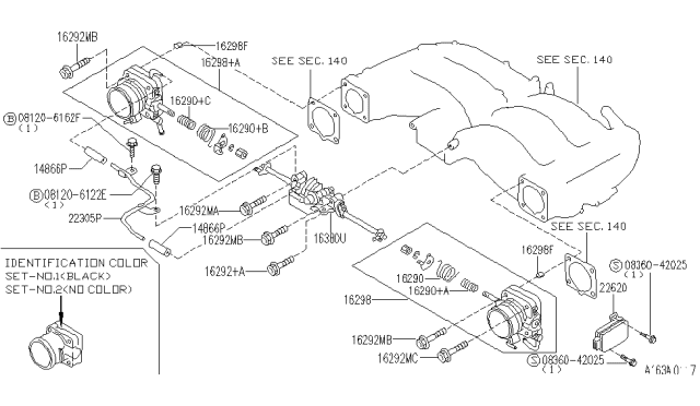 1996 Infiniti J30 Throttle Body Diagram for 16118-10Y60