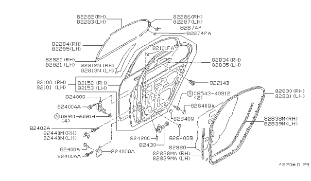 1996 Infiniti J30 Rear Door Panel & Fitting Diagram 2