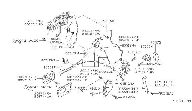1996 Infiniti J30 Handle Assembly-Front Door Outside,RH Diagram for 80606-18Y75