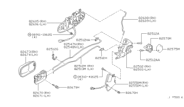 1997 Infiniti J30 Handle Assy-Rear Door Outside, Lh Diagram for 82607-18Y63