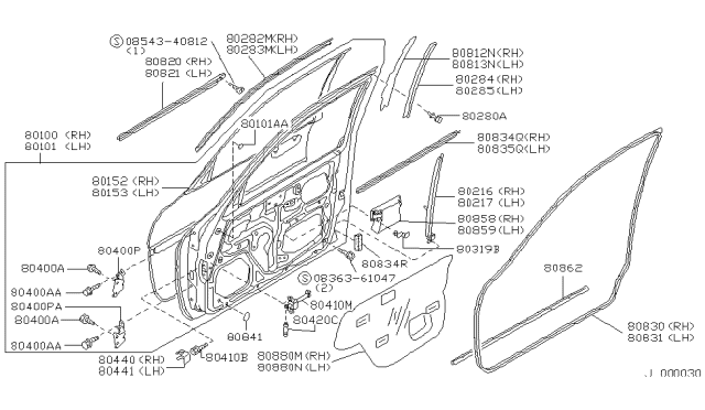 1993 Infiniti J30 Molding Assembly Front Door Outside LH Diagram for 80821-10Y00