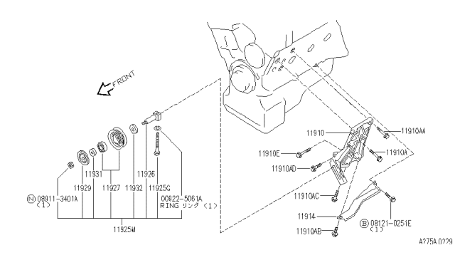 1997 Infiniti J30 Compressor Mounting & Fitting Diagram