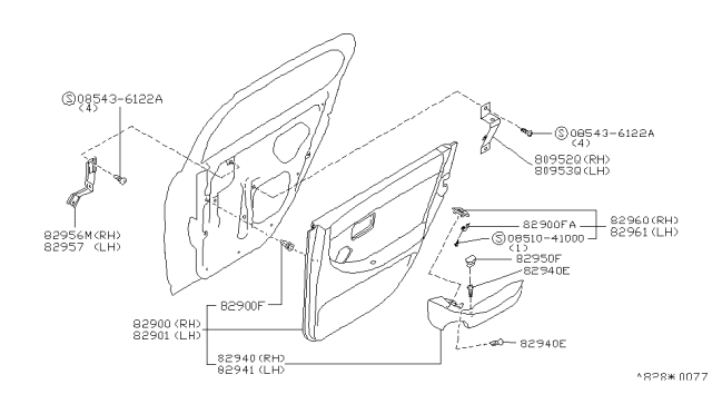 1994 Infiniti J30 Rear Door Trimming Diagram