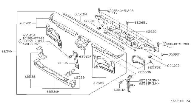 1993 Infiniti J30 Support-Radiator Core Side,LH Diagram for 62521-10Y25