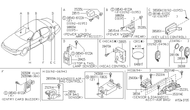 1995 Infiniti J30 Switch Assembly Remote Diagram for 28268-C9907