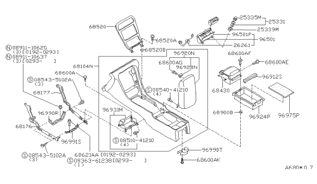 1994 Infiniti J30 Cigarette Lighter Knob & Heater Assembly Diagram for 25335-89980