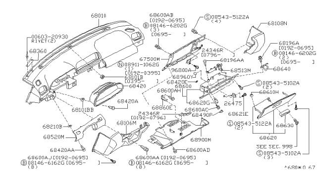 1995 Infiniti J30 Striker-Glove Box Lid Diagram for 68640-10Y00