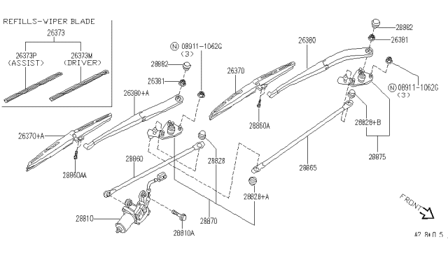 1995 Infiniti J30 Window Wiper Blade Assembly No 1 Diagram for 28890-10Y60