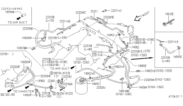 1995 Infiniti J30 Hose-Vacuum Control Diagram for 22320-30P14