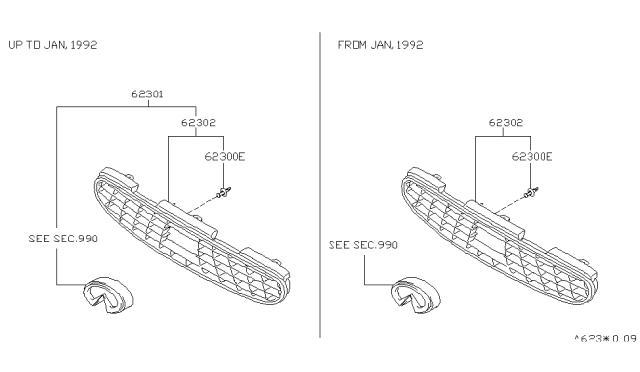 1993 Infiniti J30 Front Grille Diagram